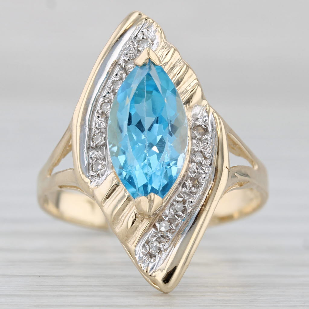 Gray 3.82ctw Marquise Blue Topaz Bypass Ring 14k Gold Diamond Accents Size 10.25