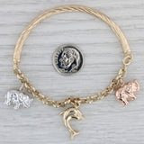 Elephant Dolphin Hand Bangle Charm Bracelet 10k Gold 7" Good Luck
