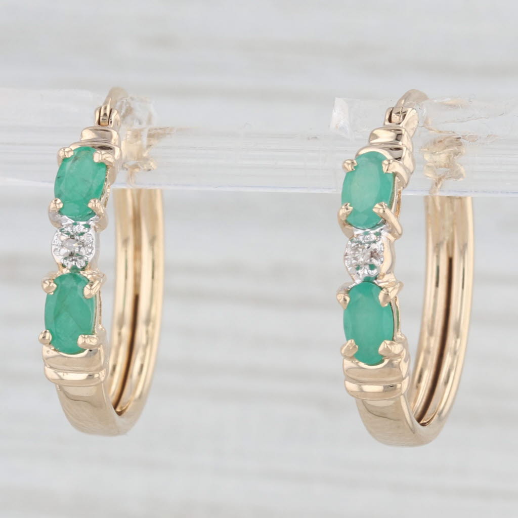 Light Gray 1ctw Emerald Diamond Hoop Earrings 10k Yellow Gold Snap Top Round Hoops