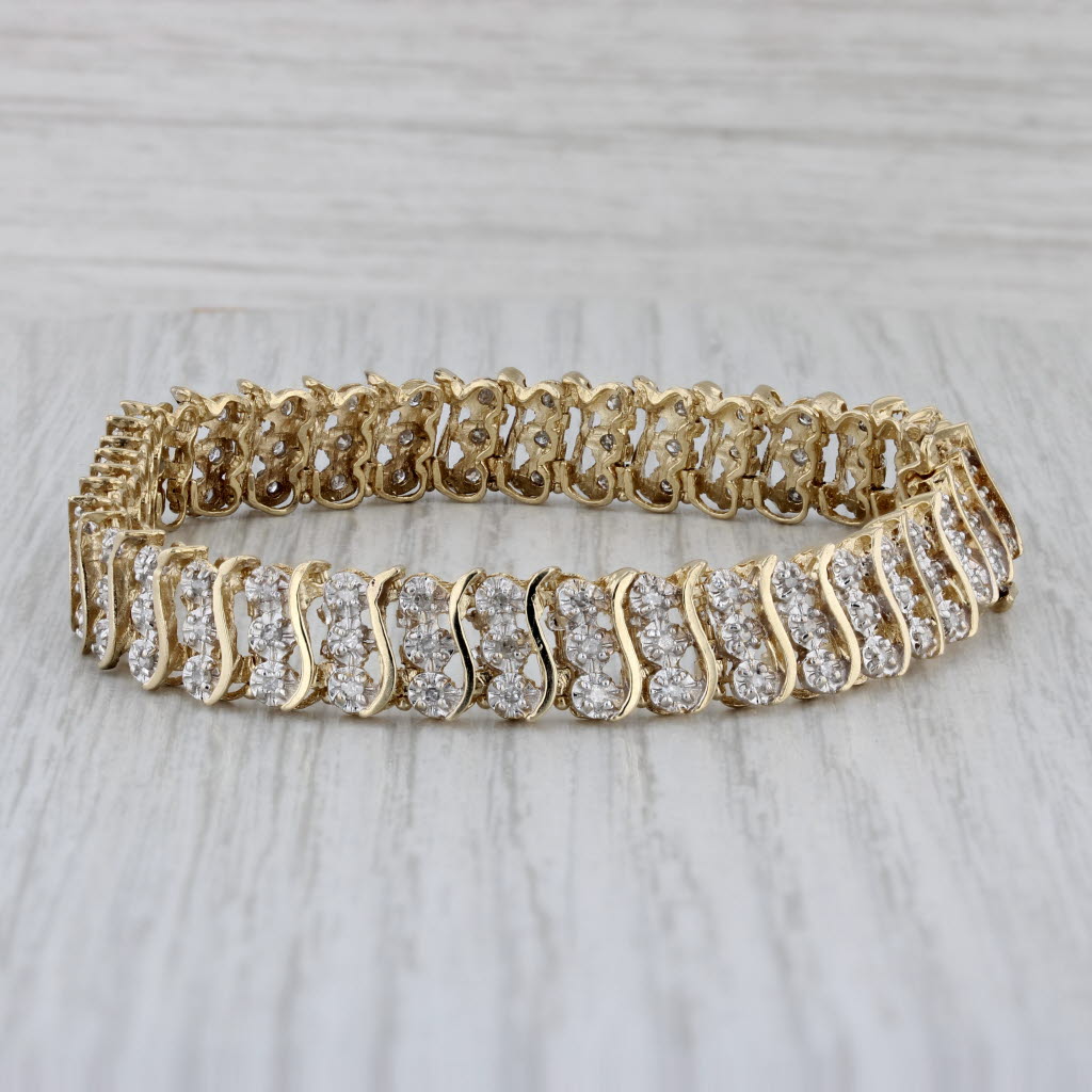 Gray 1.20ctw Diamond Tennis Bracelet 14k Yellow Gold 7.25" 9.2mm