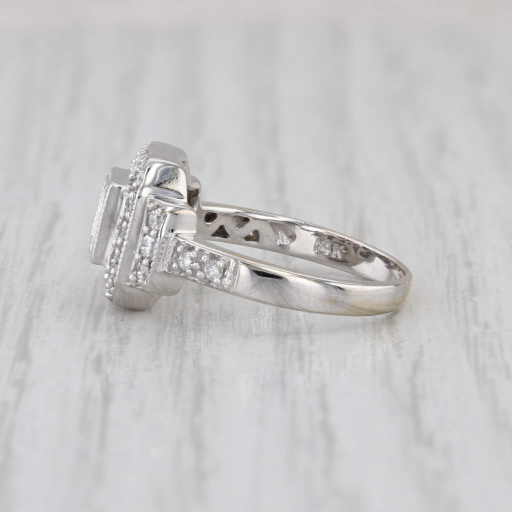 0.58ctw Princess Diamond Halo Engagement Ring 14k White Gold Size 6