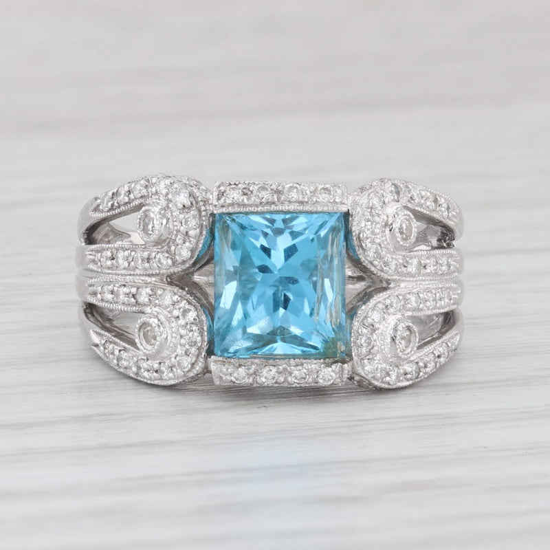 3.29ctw Blue Topaz Diamond Cocktail Ring 18k White Gold Size 7.5