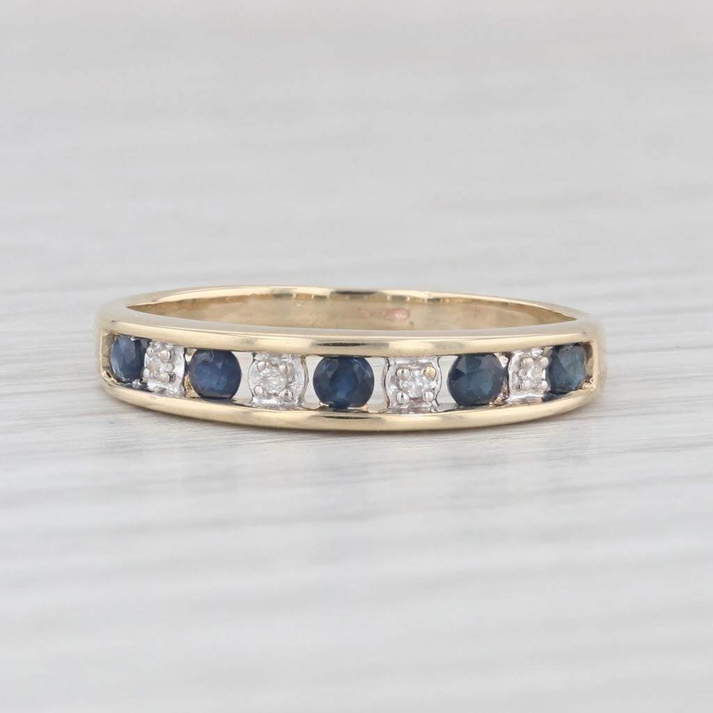 Light Gray 0.35ctw Blue Sapphire Diamond Ring 10k Yellow Gold Size 8 Stackable Wedding Band