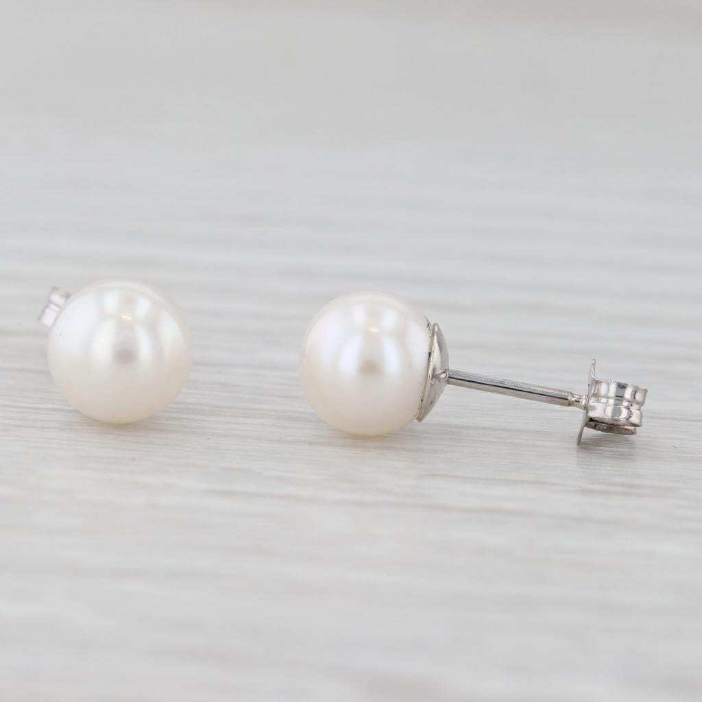 Light Gray 7mm Cultured Pearl Stud Earrings 14k Yellow Gold Round Solitaire Studs