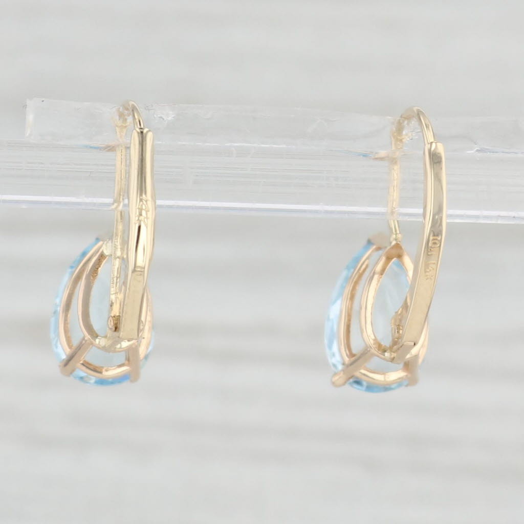 Light Gray 2.40ctw Pear Solitaire Aquamarine Drop Earrings 14k Yellow Gold Leverbacks