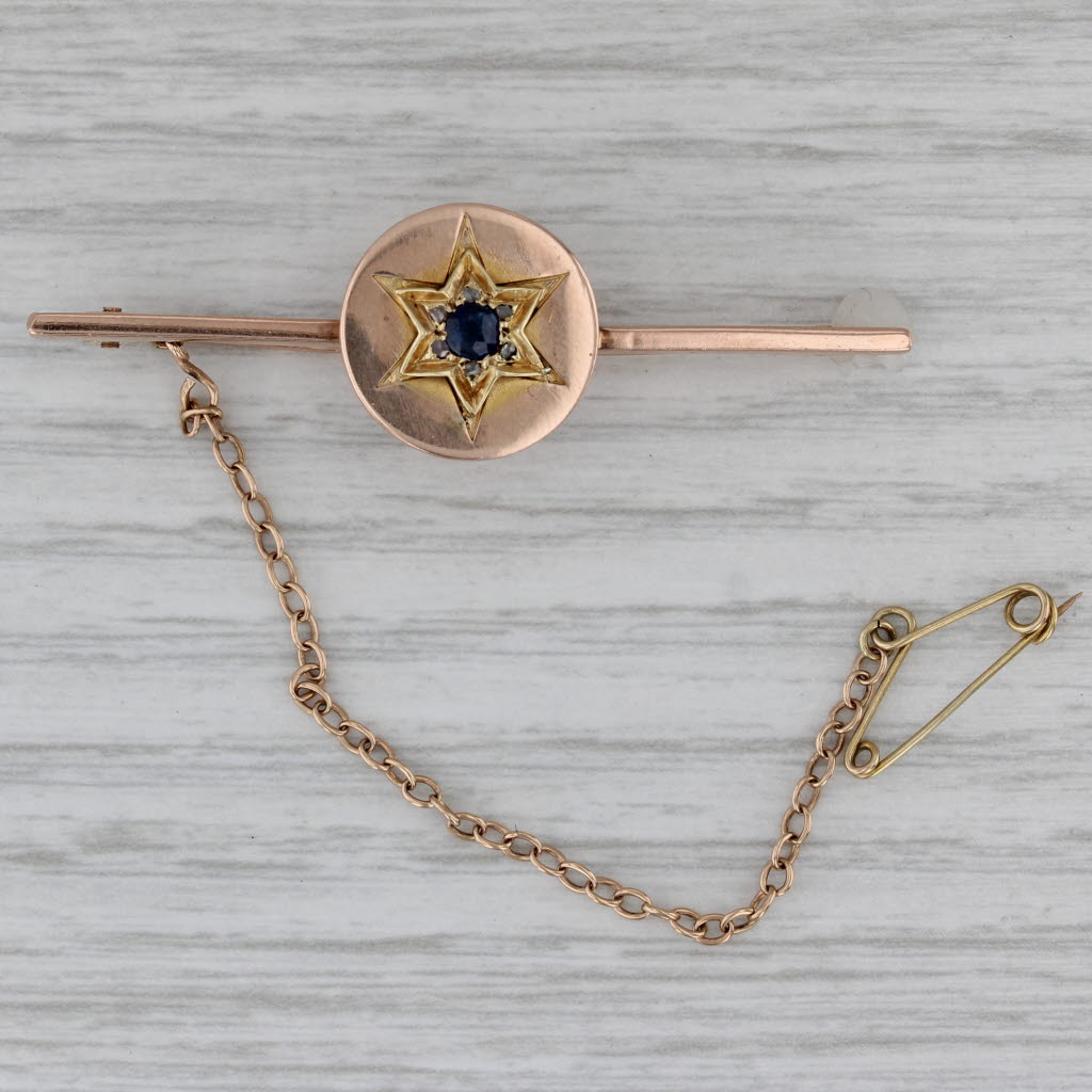Gray Antique 0.21ct Sapphire Diamond Star Bar Pin 10k Rose Gold