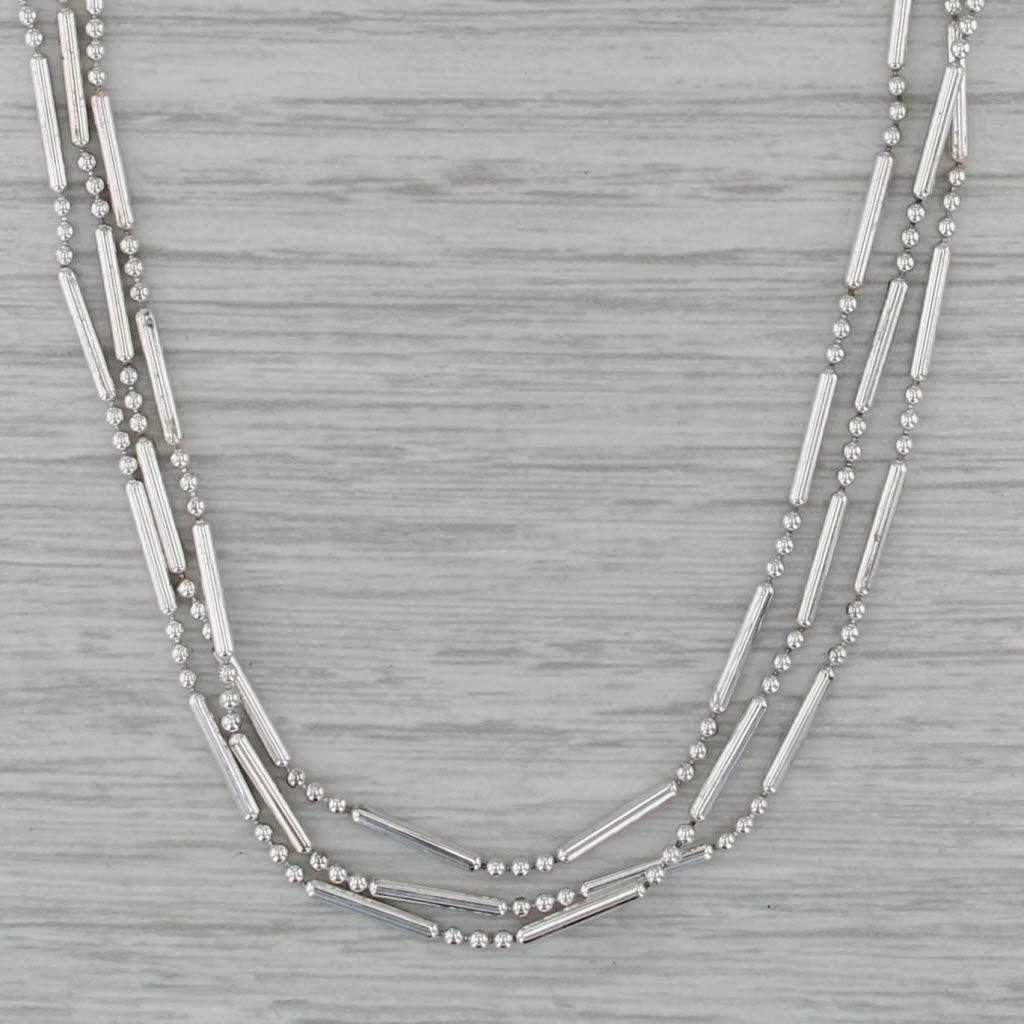 3 Strand Bar & Bead Necklace Sterling Silver 18" Italian