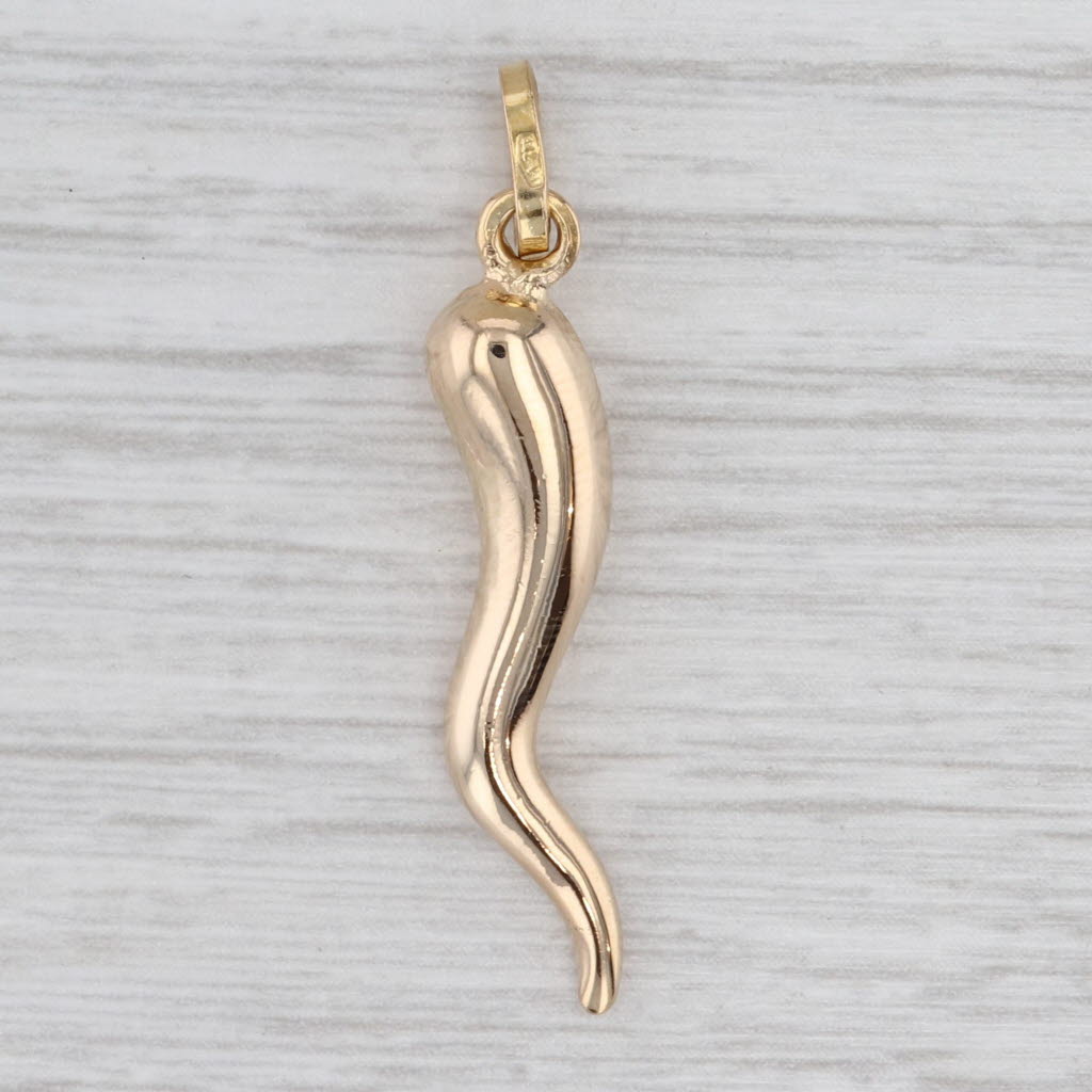 Light Gray Italian Horn Pendant 18k Yellow Gold Good Luck Talisman Italy
