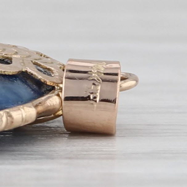 Chinese Ai Love Butterfly Lapis Lazuli Hololith Pendant 14k Yellow Gold