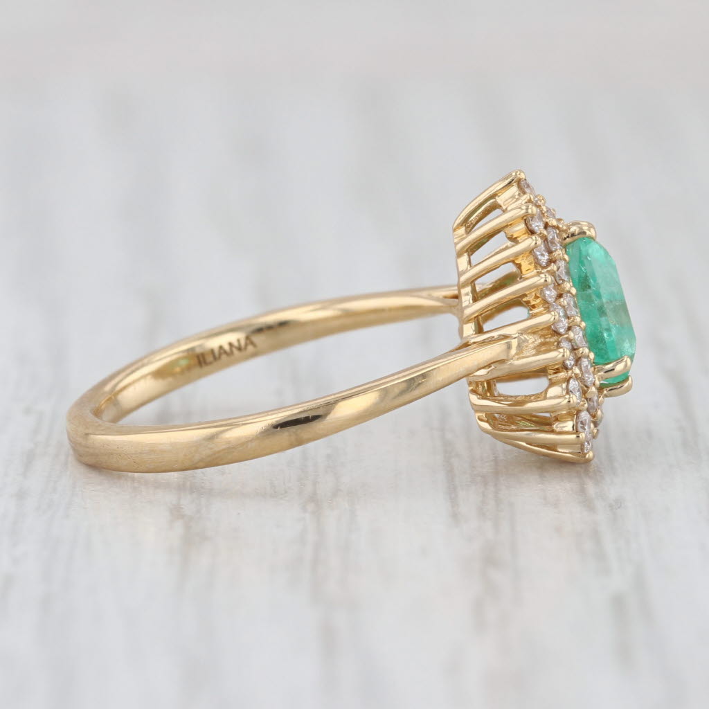 1.54ctw Emerald Diamond Halo Ring 18k Yellow Gold Size 7