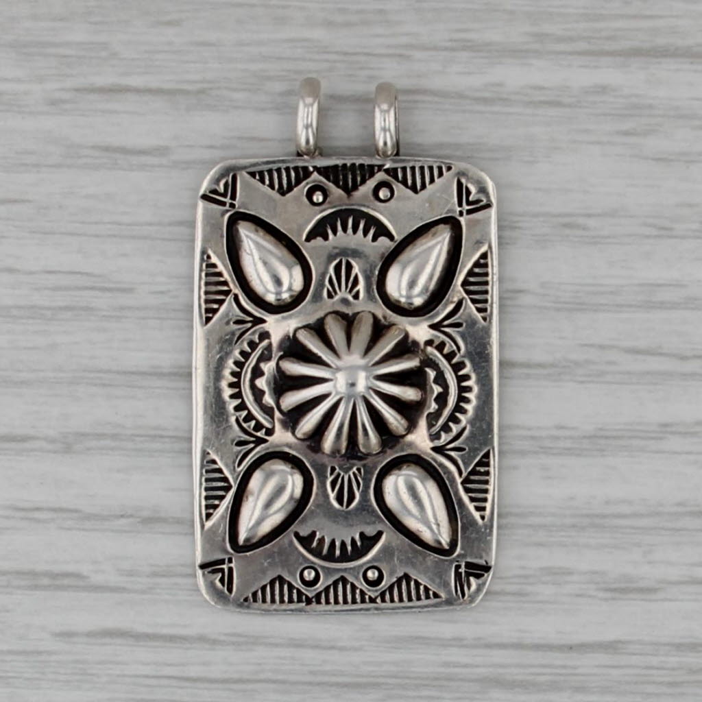 Vintage Southwestern Stamped Pattern Pendant Sterling Silver Statement