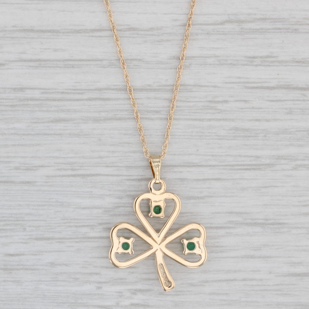 Gray 0.24ctw Emerald Clover Shamrock Pendant Necklace 14k Yellow Gold 19.75"