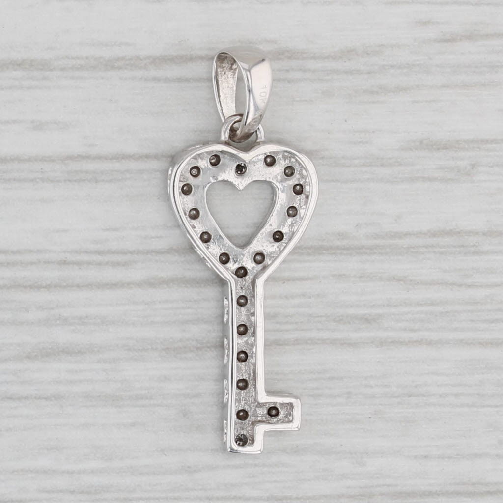 Light Gray Diamond Accented Heart Skeleton Key Pendant 10k White Gold Charm