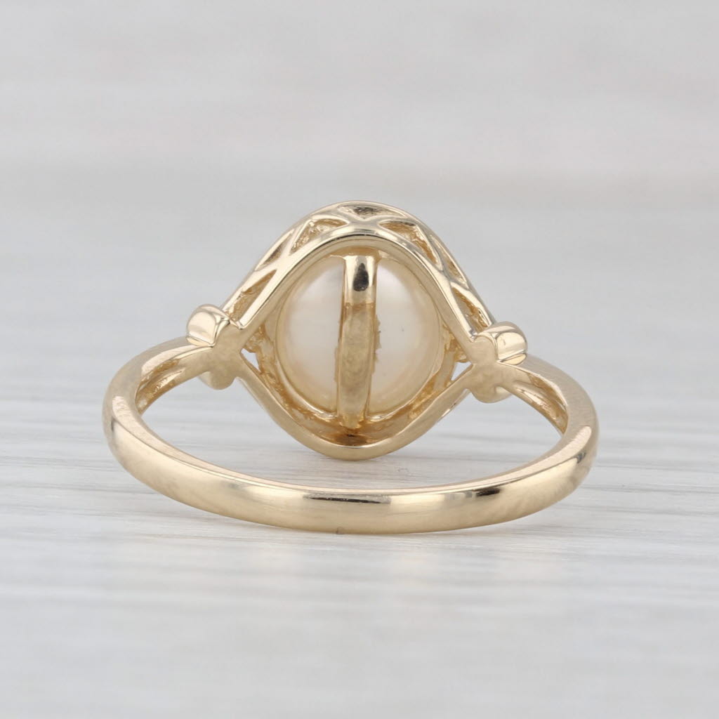 Freshwater Button Pearl Solitaire Ring 10k Yellow Gold Size 7
