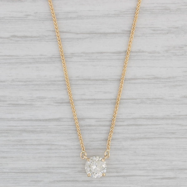 New 1.02ct Diamond Solitaire Pendant Necklace 14k Yellow Gold 16" Wheat Chain