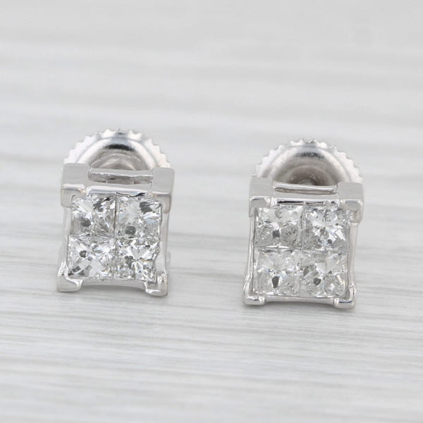 0.70ctw Princess Diamond Stud Earrings 14k White Gold