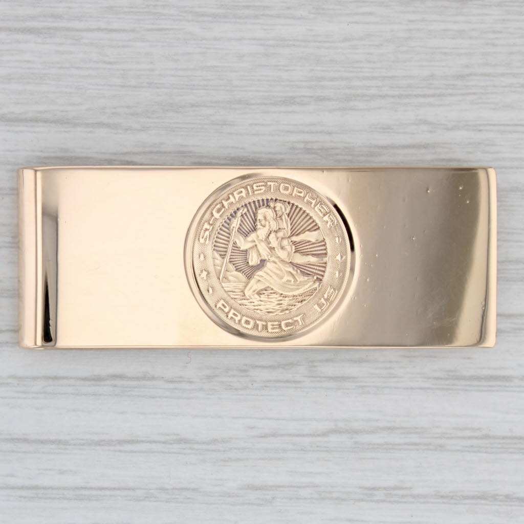 Gray St Christopher Protect Us Money Clip 14k Yellow Gold Catholic Saint