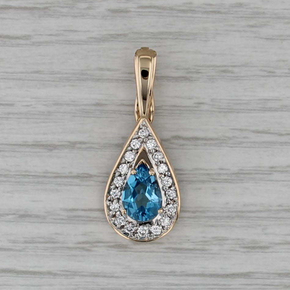 2.01ctw Blue Topaz Diamond Halo Teardrop Pendant 14k Gold Enhancer Clip Bail