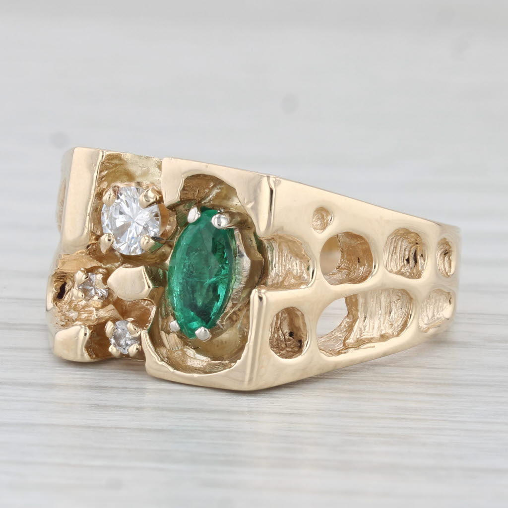 Light Gray 0.75ctw Emerald Diamond Ring 14k Yellow Gold Size 11 Men's