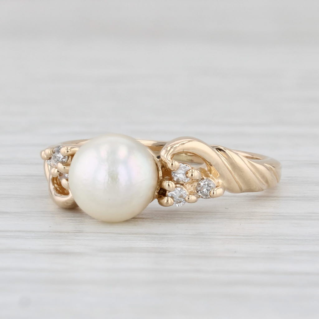 Light Gray Cultured Pearl Diamond Ring 14k Yellow Gold Size 4.75