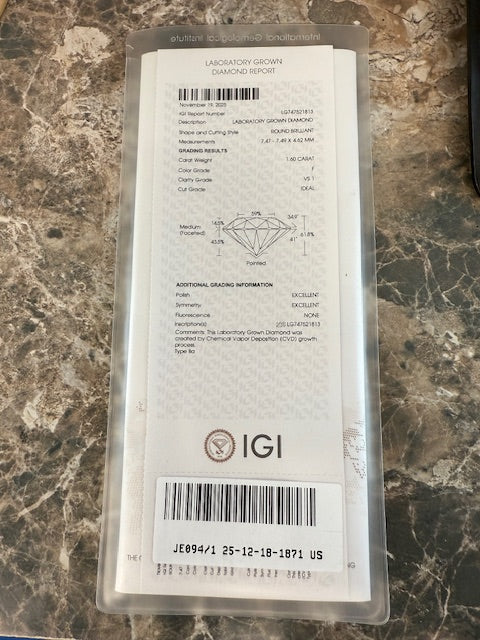 3.54ctw IGI Round Lab Grown Diamond Engagement Ring 18k White Gold Size 825-8.5