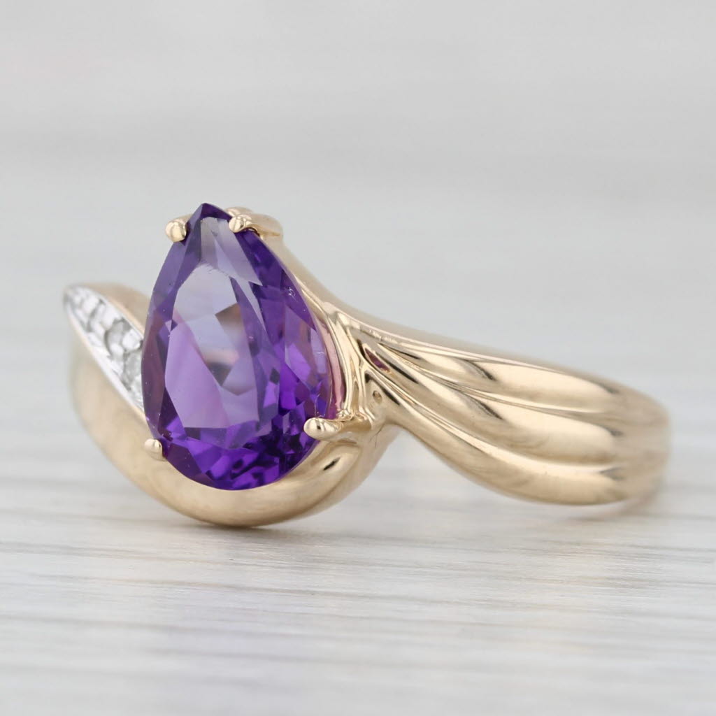 Light Gray 2.20ct Amethyst Pear Ring 14k Yellow Gold Diamond Accents Size 10.25