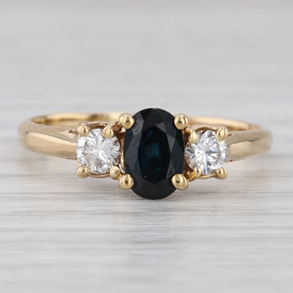 Gray 0.82ctw Oval Blue Sapphire Diamond Ring 18k Yellow Gold Size 6.75