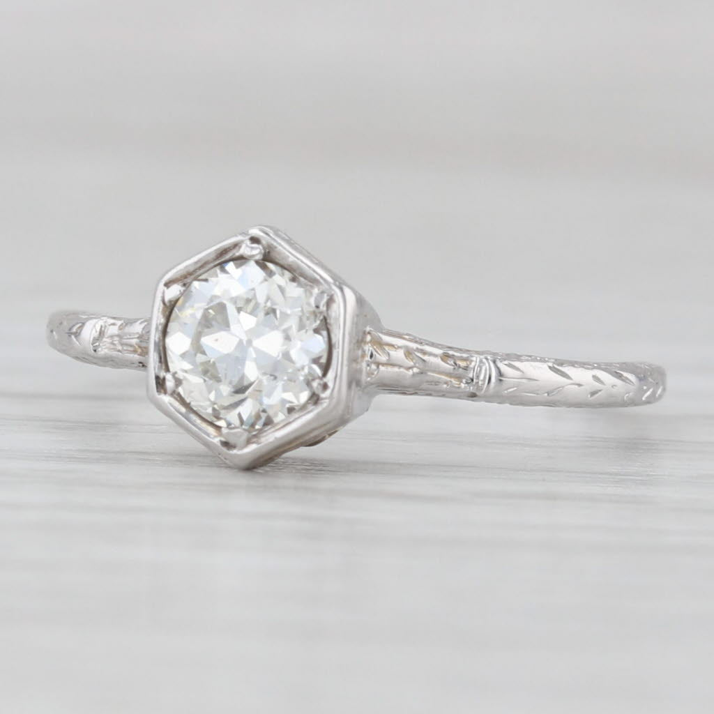 Light Gray Art Deco 0.56ct Old European Solitaire Engagement Ring 14k White Gold Size 7