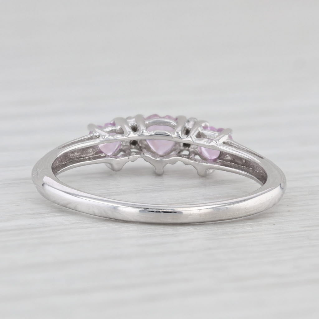 Light Gray 0.55ctw 3-Stone Pink Sapphires Hearts Ring 10k White Gold Size 7 Stackable