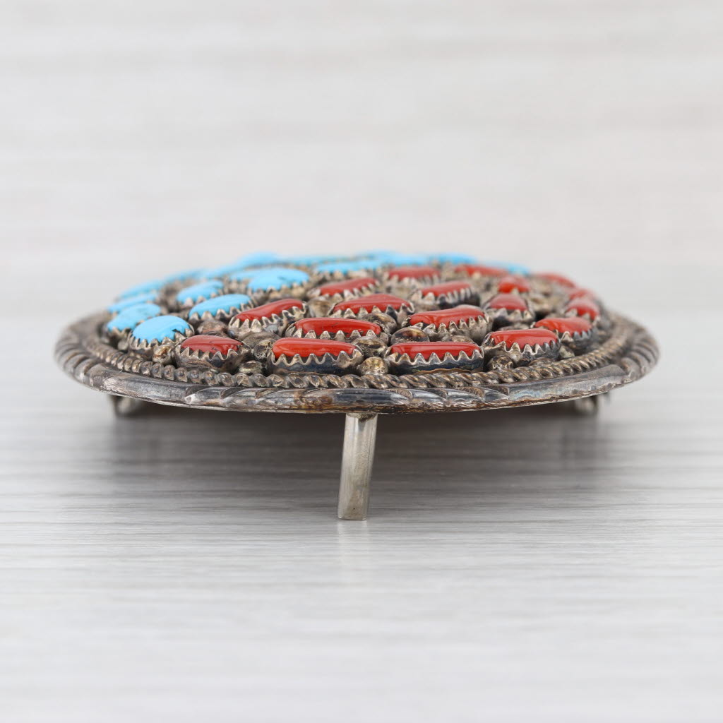 Vintage Navajo Coral Turquoise Belt Buckle Sterling Native American Chiquito