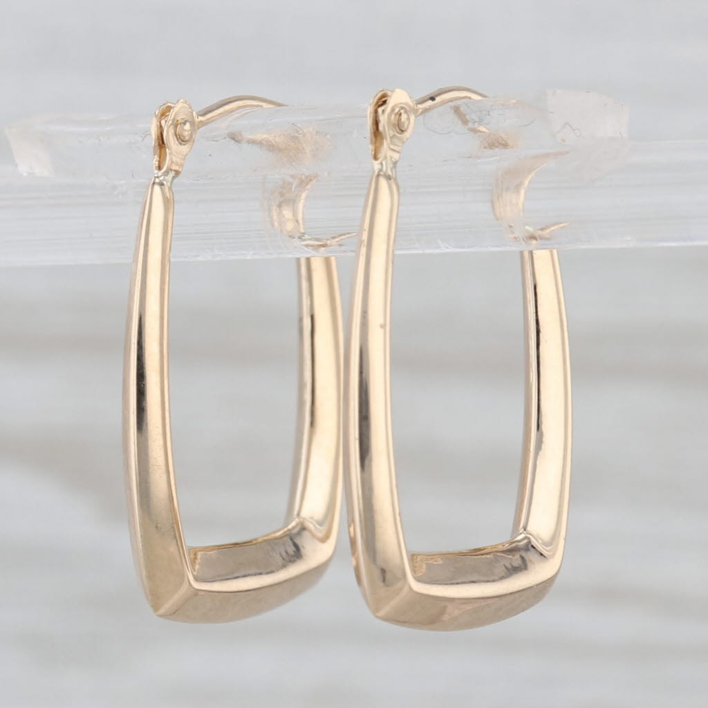 Beveled Hoop Earrings 14k Yellow Gold Snap Top Hoops