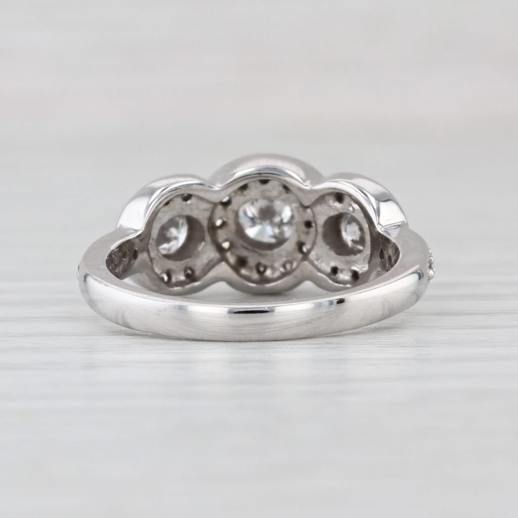 1.10ctw Diamond Halo 3-Stone Ring 14k White Gold Size 6.75 Engagement