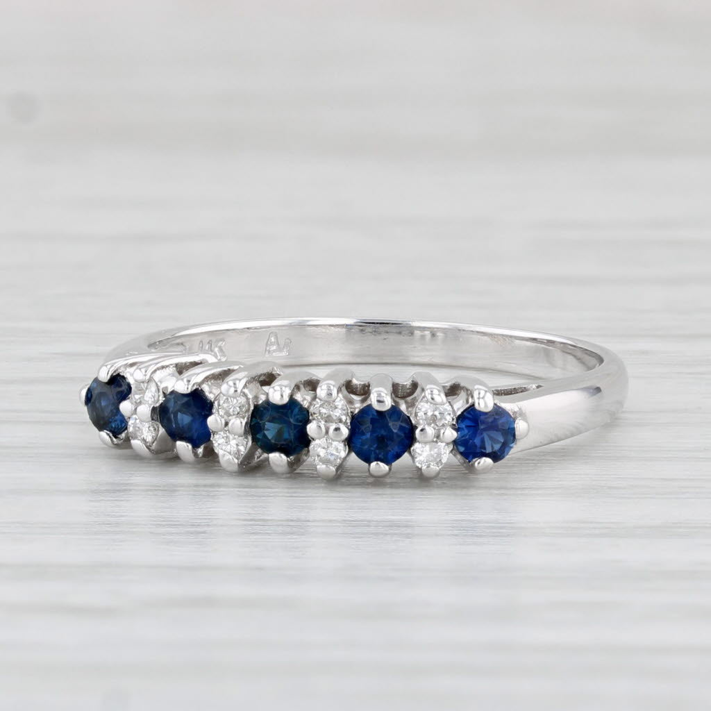 Light Gray 0.35ctw Blue Sapphire Diamond Ring 14k White Gold Size 7 Stackable Wedding Band