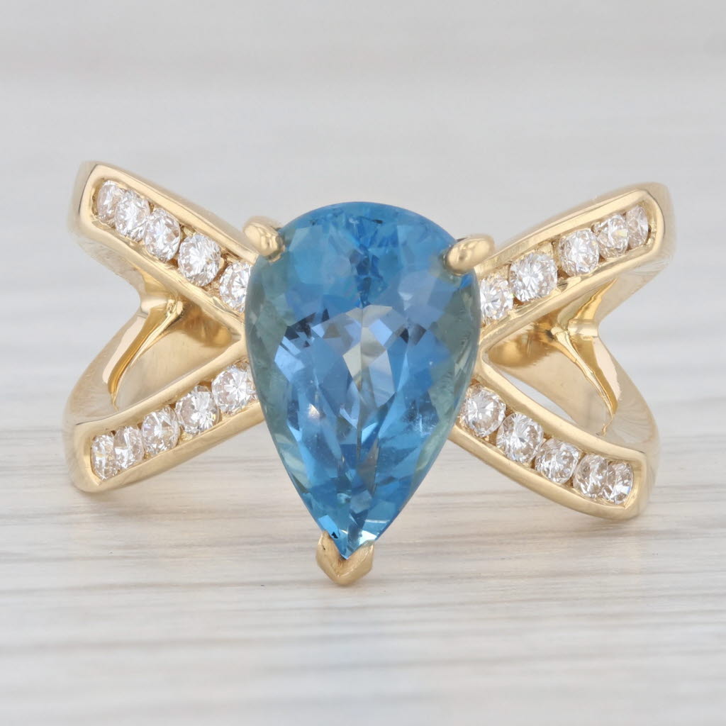 Light Gray 4.10ctw London Blue Topaz Teardrop Diamond Ring 18k Yellow Gold Size 7