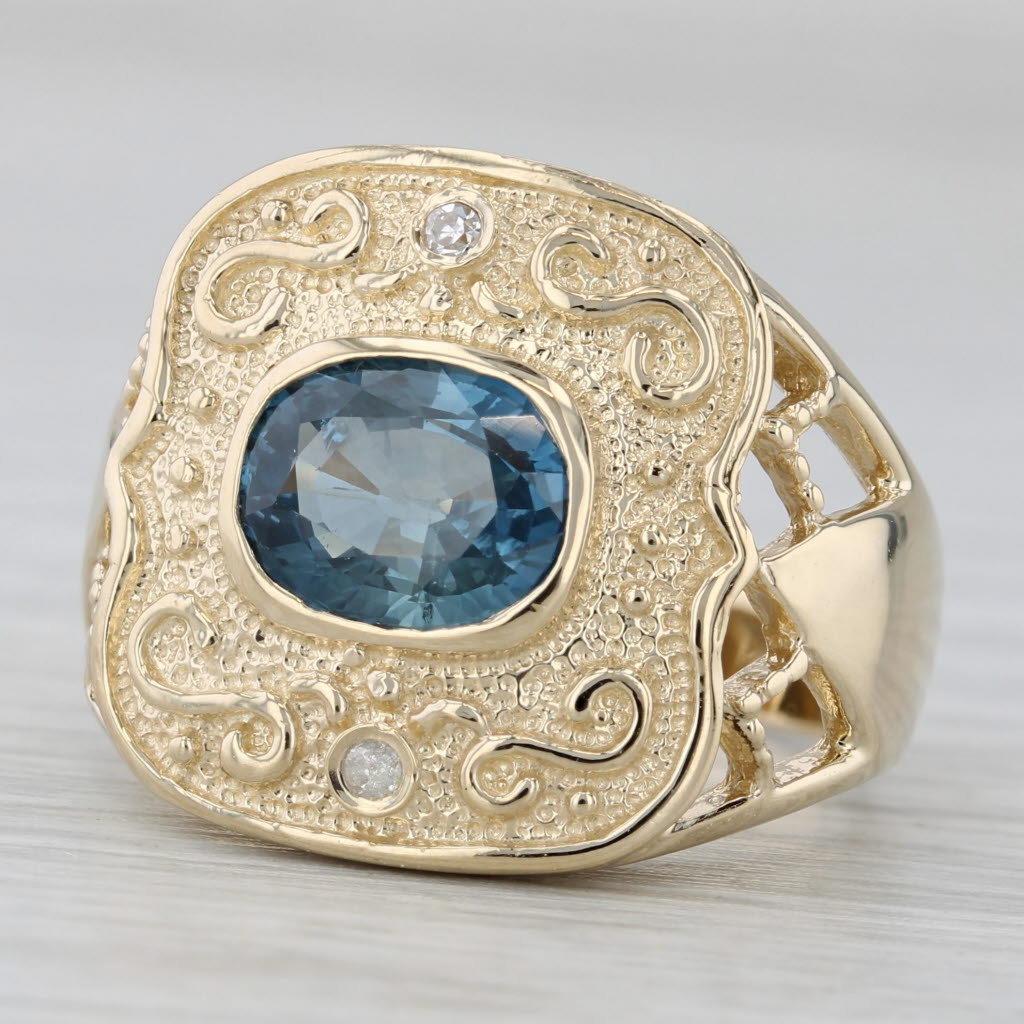 Gray 1.80ct Oval Blue Sapphire Diamond Ring 14k Yellow Gold Size 7 Ornate