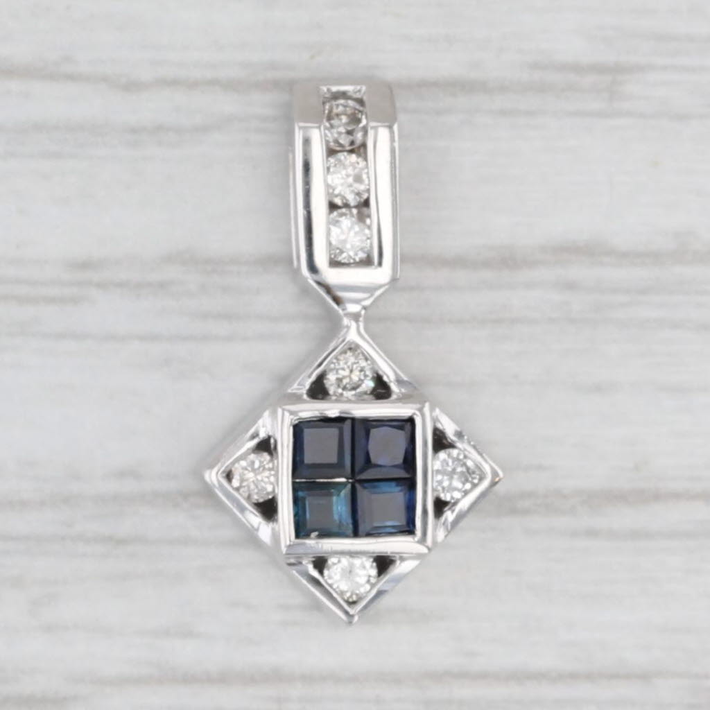 0.38ctw Blue Sapphire Diamond Small Drop Pendant 14k White Gold