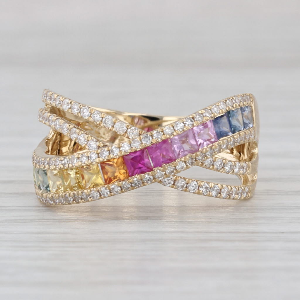 1.90ctw Multi-Color Sapphire Diamond Overlay Ring 14k Yellow Gold Size 8.5