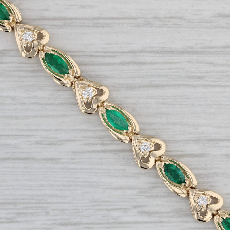 2.50ctw Emerald Diamond Hearts Tennis Bracelet 14k Yellow Gold 8.25" 6mm