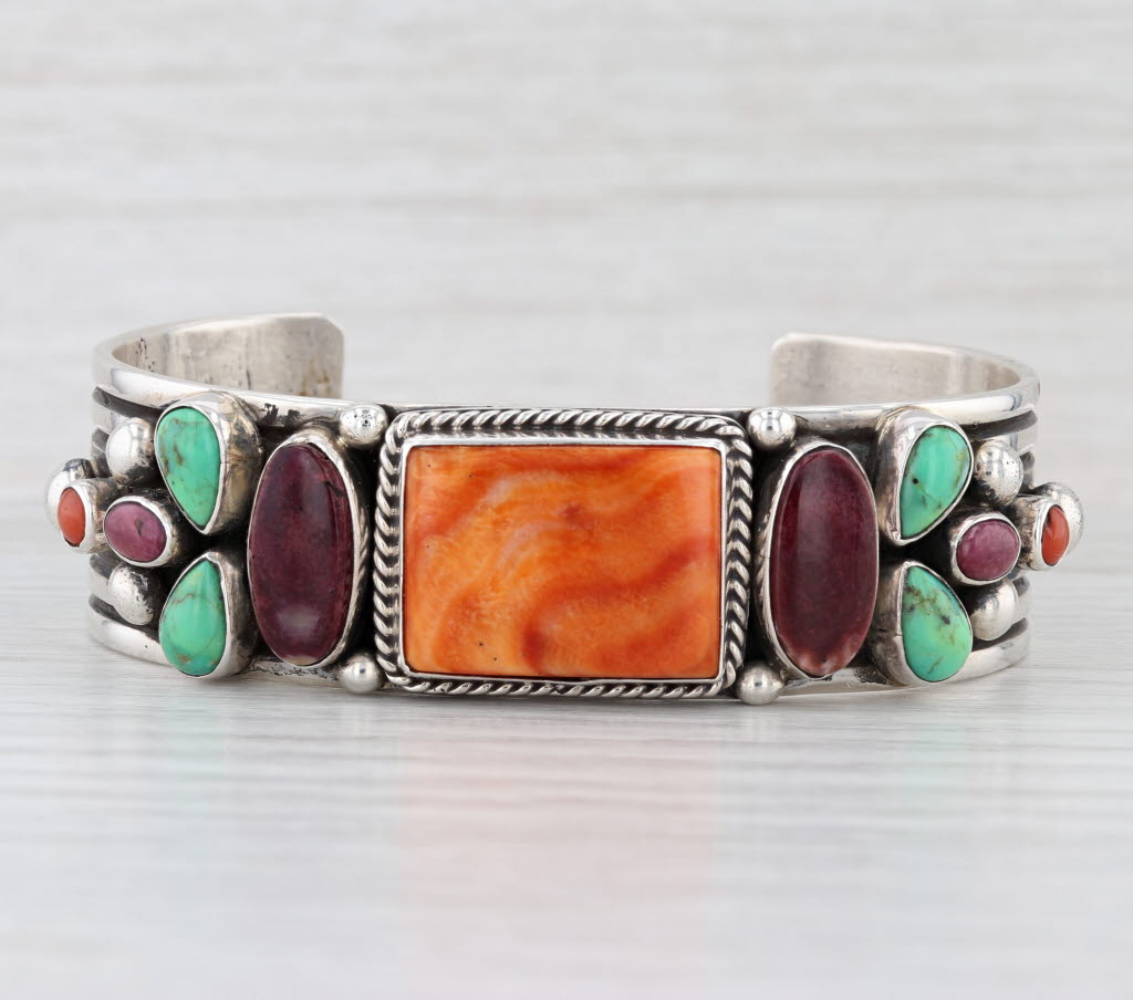 Albert Jake Stone Cuff Sterling Silver Navajo Native American Mother of Pearl