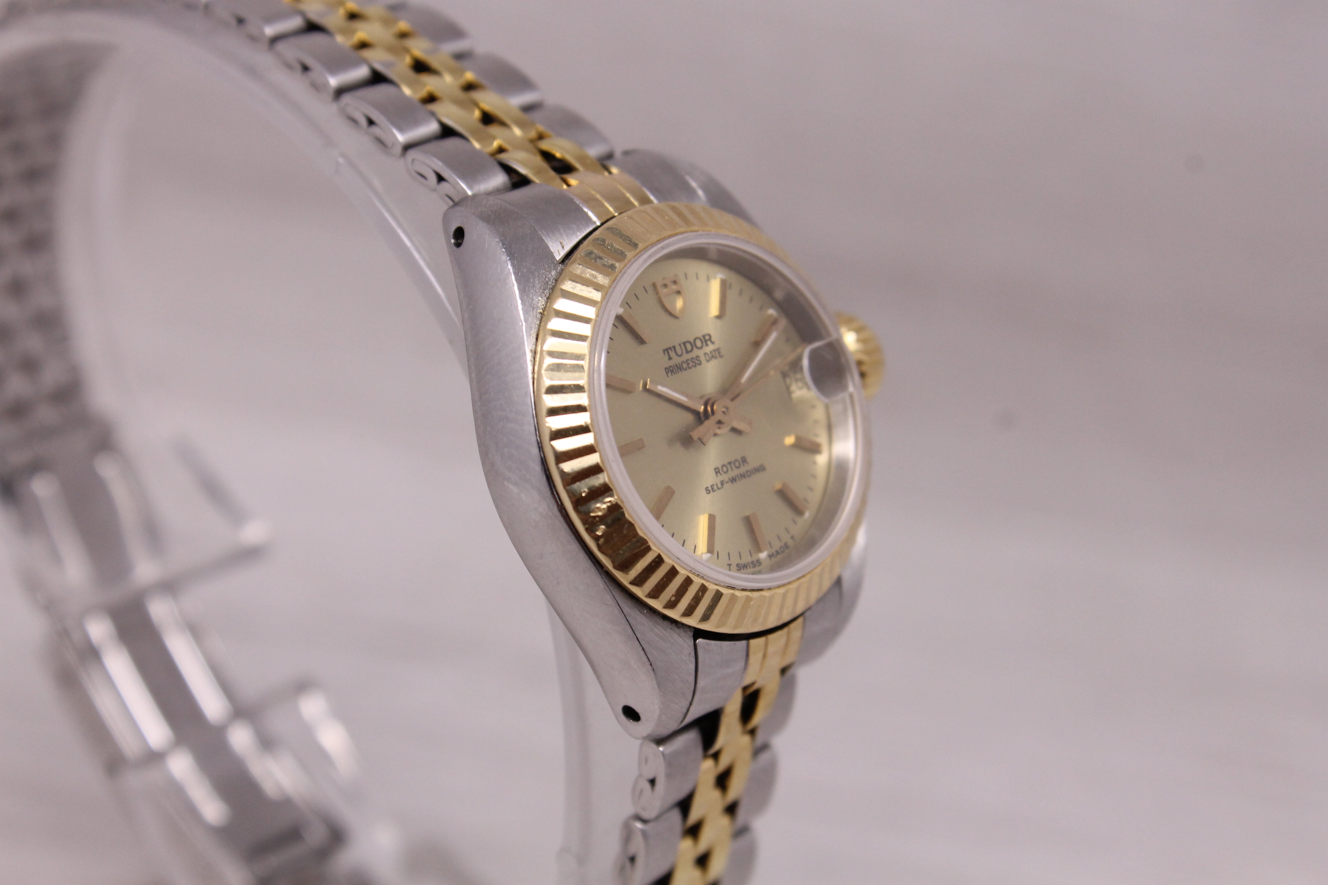 Tudor Princess Date Ladies 23mm Automatic Watch Date Fluted Two Tone 92513