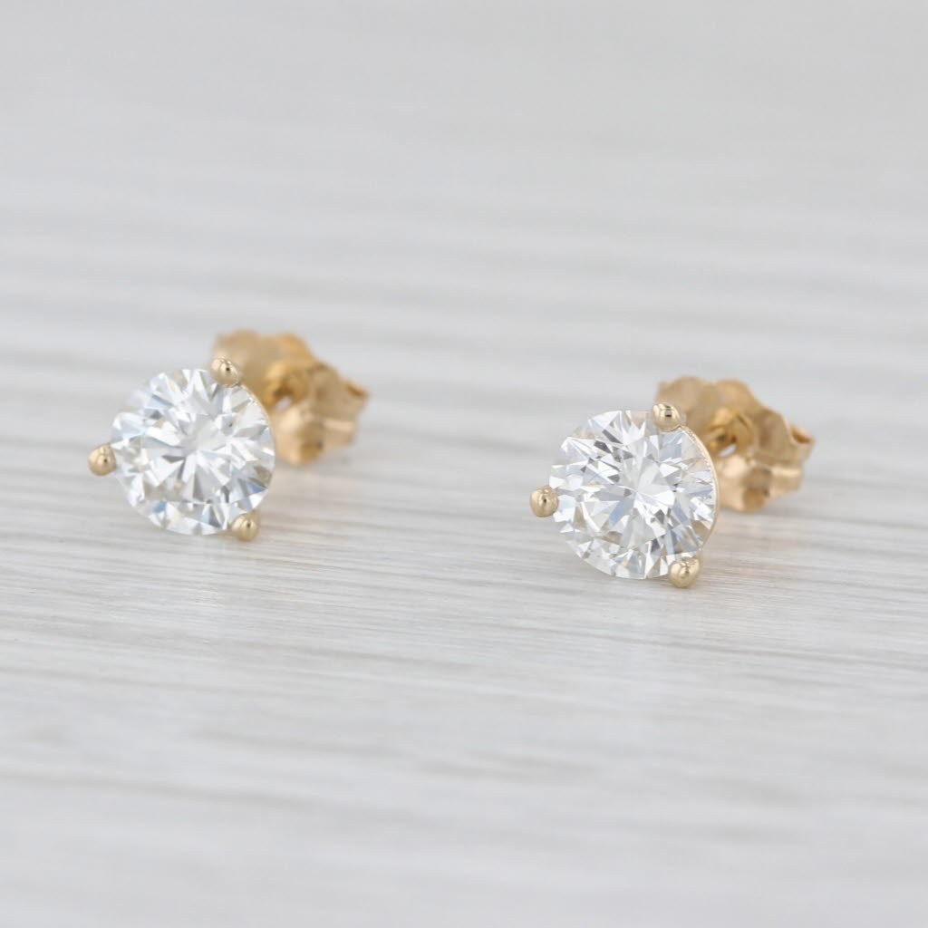 New 1ctw Round Diamond Solitaire Stud Earrings 14k Yellow Gold Martini Studs