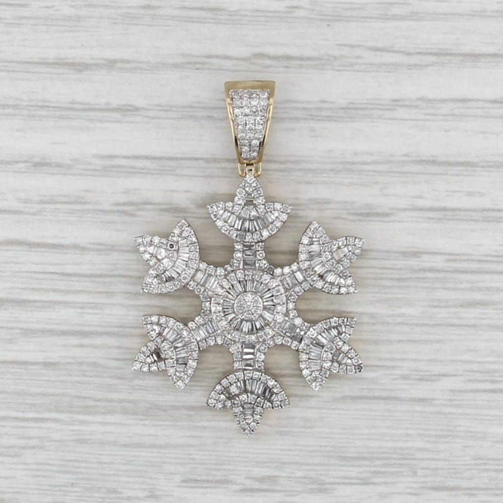 1.95ctw Diamond Snowflake Pendant 10k Yellow Gold Holiday Statement