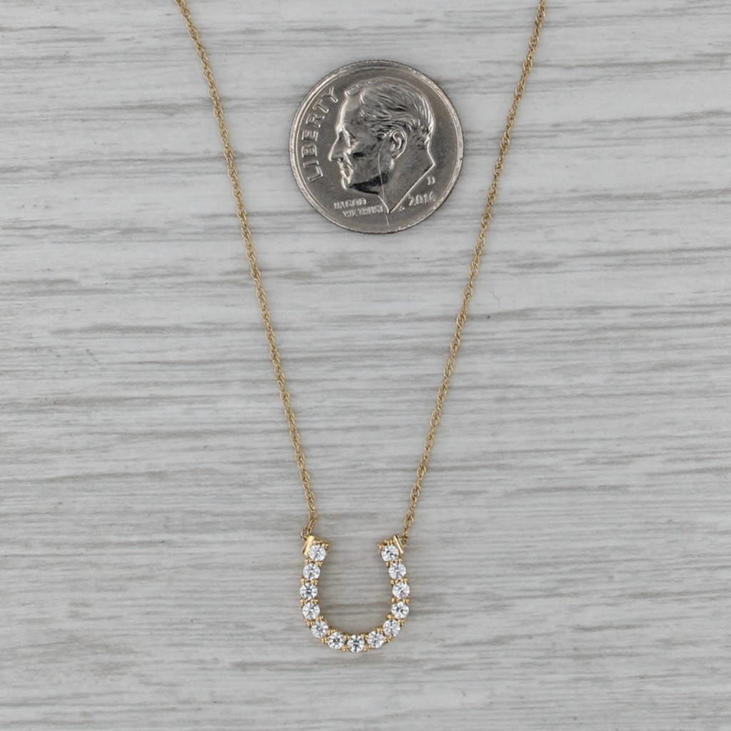 0.48ctw Cubic Zirconia Horseshoe Pendant Necklace 14k Gold Rope 18.25" Chain