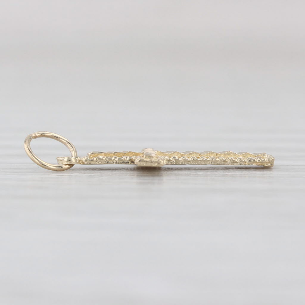 Small Cross Pendant 14k Yellow Gold Etched Pattern