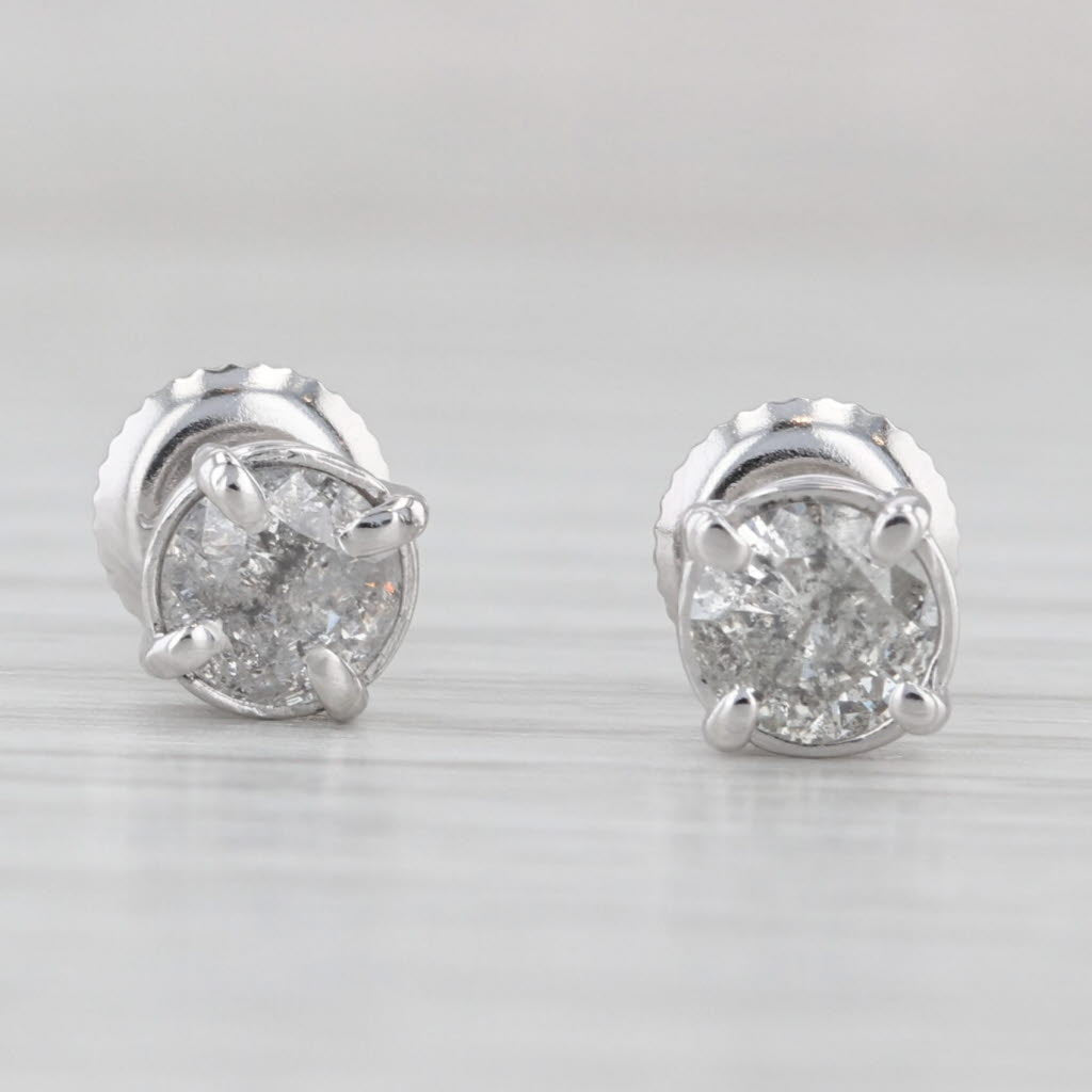 Light Gray 1ctw Round Diamond Solitaire Stud Earrings 14k White Gold Screw Backs