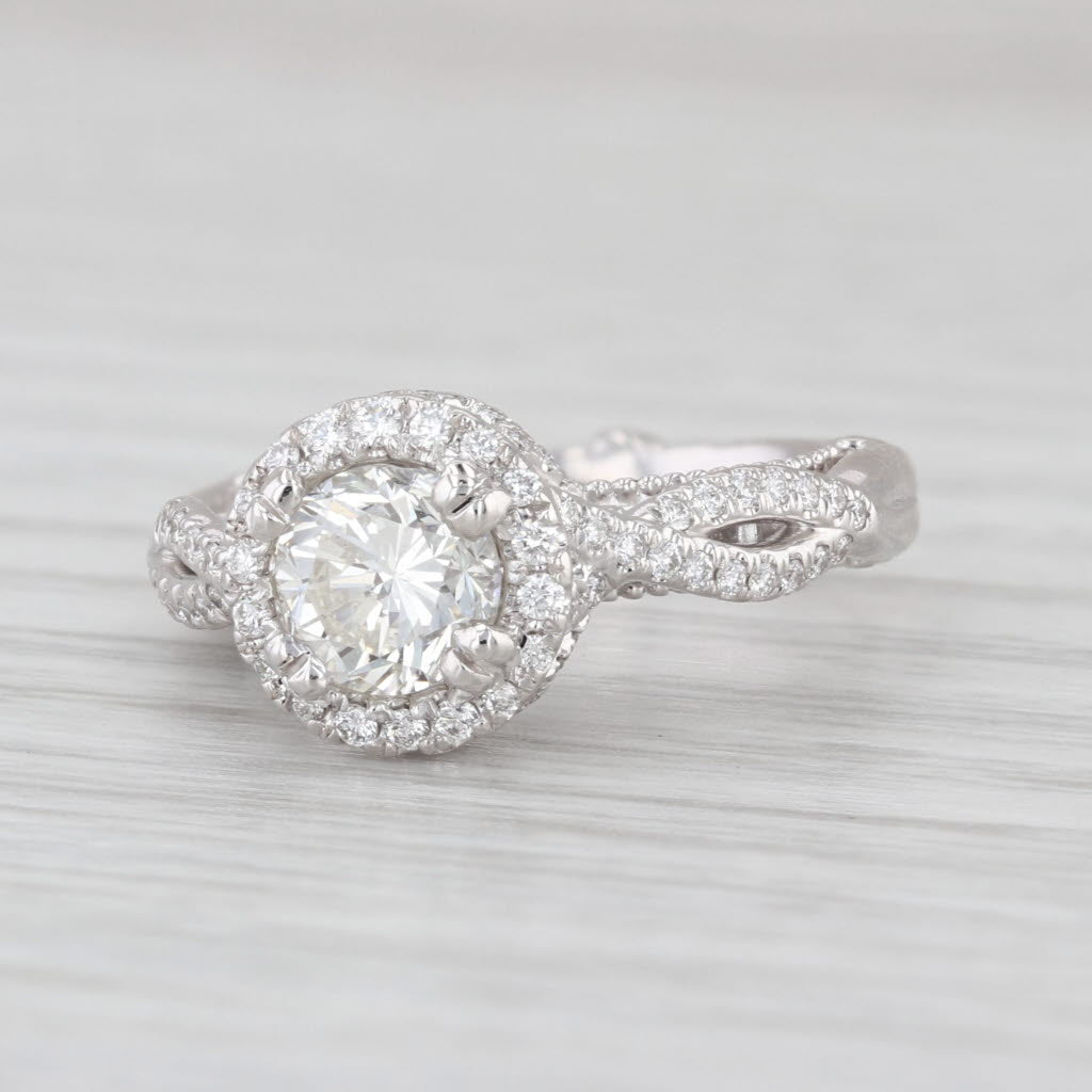 Verragio GIA 1.32ctw Round Diamond Halo Engagement Ring 14k White Gold Size 3.75