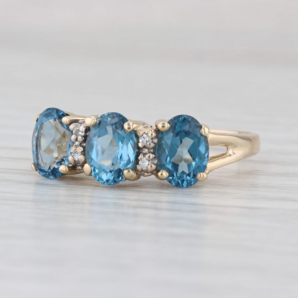 3.02ctw 3-Stone Blue Topaz Diamond Ring 14k Yellow Gold Size 9.25