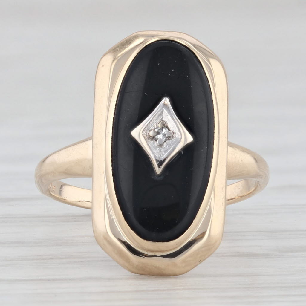 Light Gray Onyx Diamond Signet Ring 10k Yellow Gold Size 3.5 Vintage