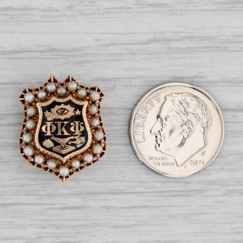 Gray Antique Phi Kappa Psi Fraternity Pin 14k Gold Pearls Large Shield Badge