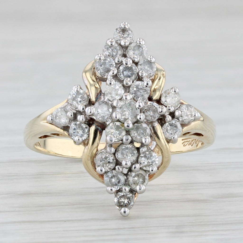 Light Gray 0.75ctw Diamond Cluster Ring 10k Yellow Gold Size 8 Cocktail
